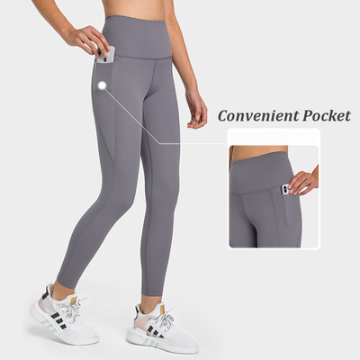 Athletic Ladies Pocket Yoga Pants High Waist Running Tights Breathable Elastic