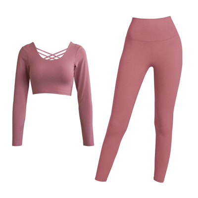 Long Sleeve Two Piece Yoga Outfits Moisture Wicking Yoga Pants And Tops Sets