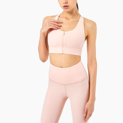 Front Zipper Womens Sports Bra Shockproof High Impact Racerback Tops