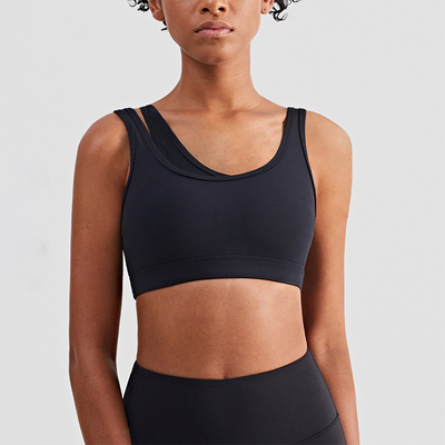 Mesh Stitching Strappy Back Sports Bra Girls Elastic Bottom Padded Crop Top