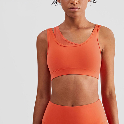 Mesh Stitching Strappy Back Sports Bra Girls Elastic Bottom Padded Crop Top