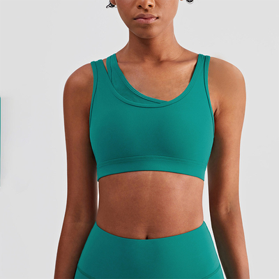 Mesh Stitching Strappy Back Sports Bra Girls Elastic Bottom Padded Crop Top