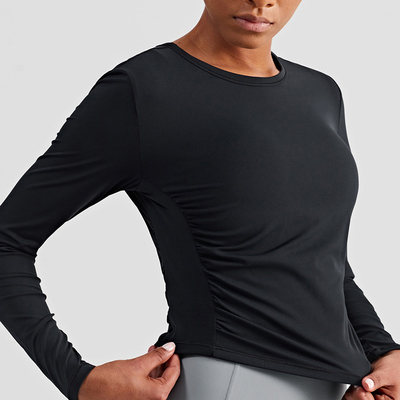 Pleated Ladies Long Sleeve Yoga Tops Quick Dry Four Way Stretch Yoga T Shirts