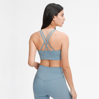 Mesh Stitching Womens Sports Bra Pull Round High Neck Gathered Shockproof