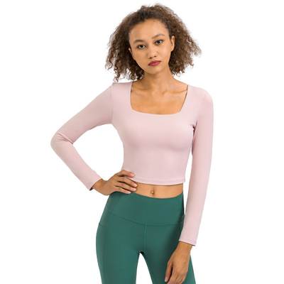 Ladies Yoga Tops High Elastic Long Sleeve Womens Shirts With Bra
