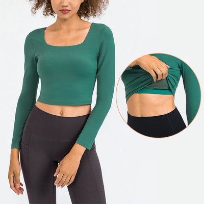 Ladies Yoga Tops High Elastic Long Sleeve Womens Shirts With Bra
