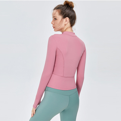 Women's Full Zip Sports Horse Riding Tops Solid Color Long Sleeve Soft Nylon Shirts