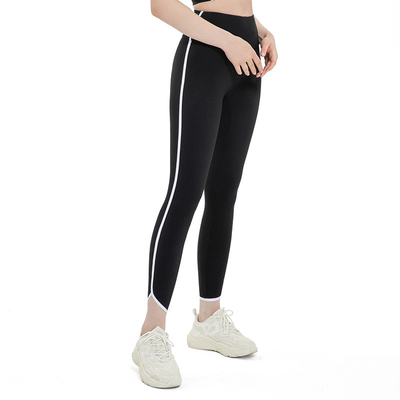 Rib Stitching White Stripes Yoga Pants Capri Women High Waist Sports Fitness Elastic Tight