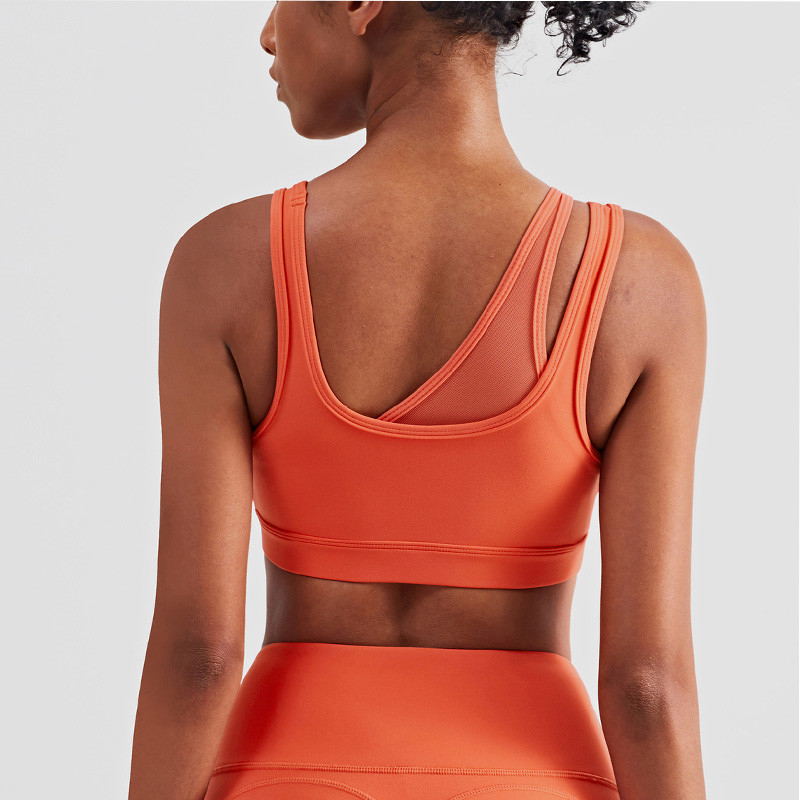 Mesh Stitching Strappy Back Sports Bra Girls Elastic Bottom Padded Crop Top
